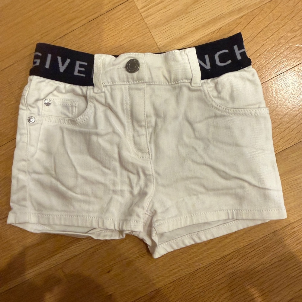 Givenchy Paris White Denim Shorts with Logo around Waist